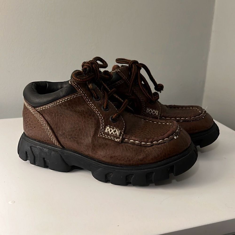 Carter's Toodler Brown Faux Leather Chunky Platform Lace Up Ankle Boot 12-18 Mos